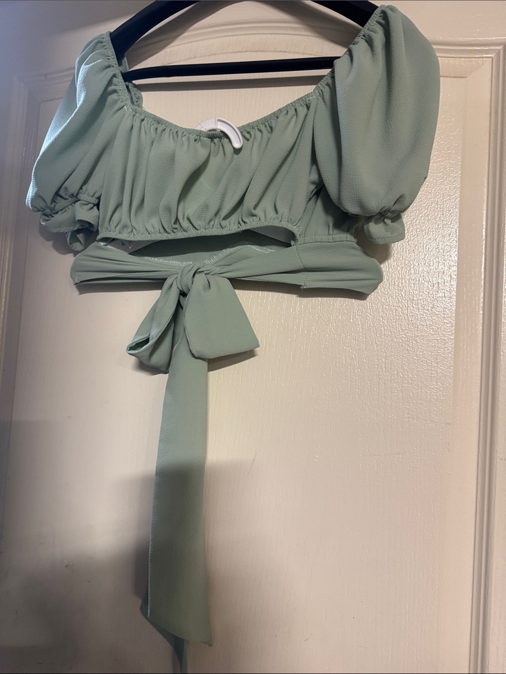 Better Be Mint Sage Puff-Sleeve Cropped Wrap Top - Picture 8 of 10
